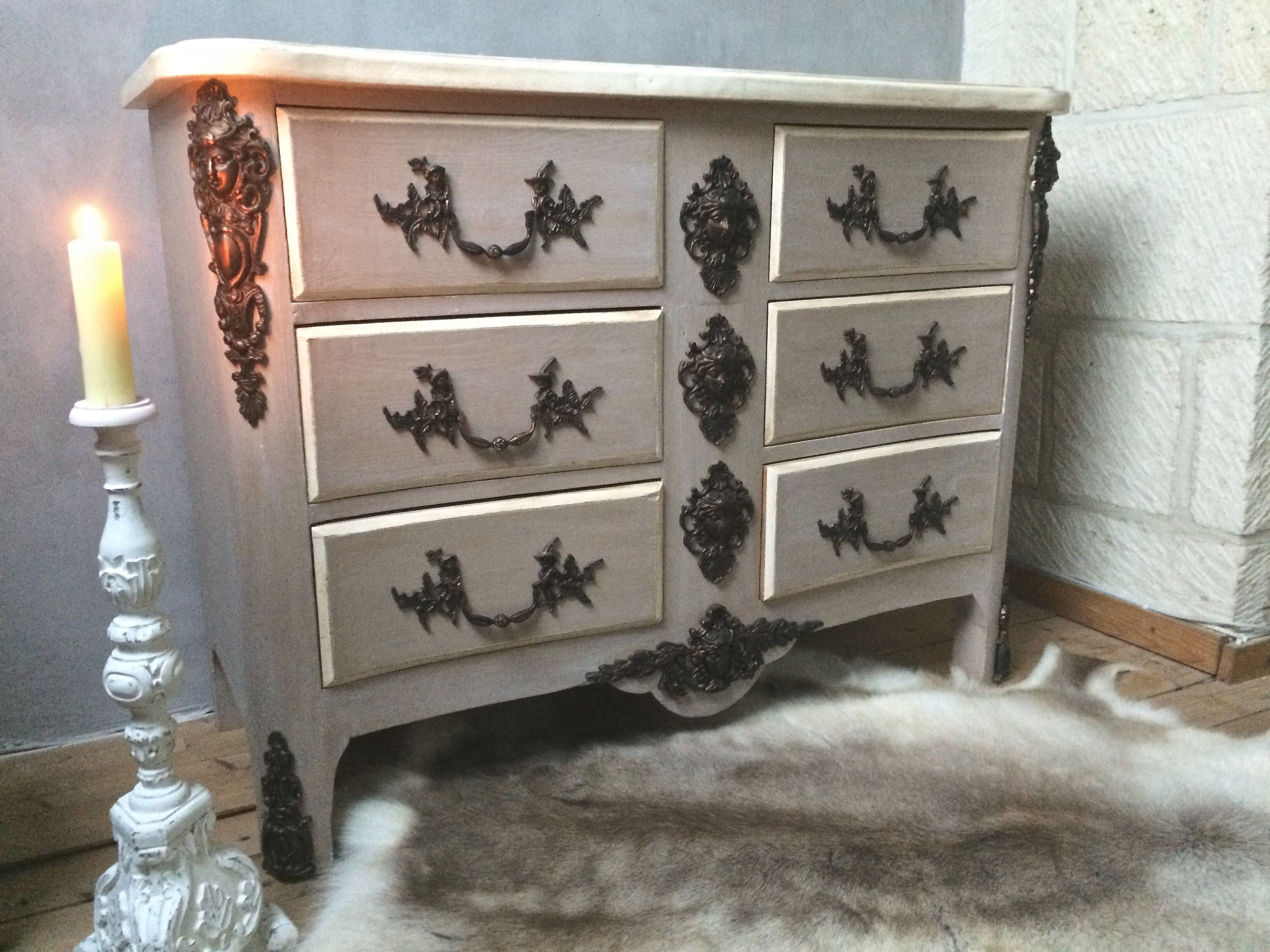 Curved chest of drawers 6 drawers of style xviiith patinated mole