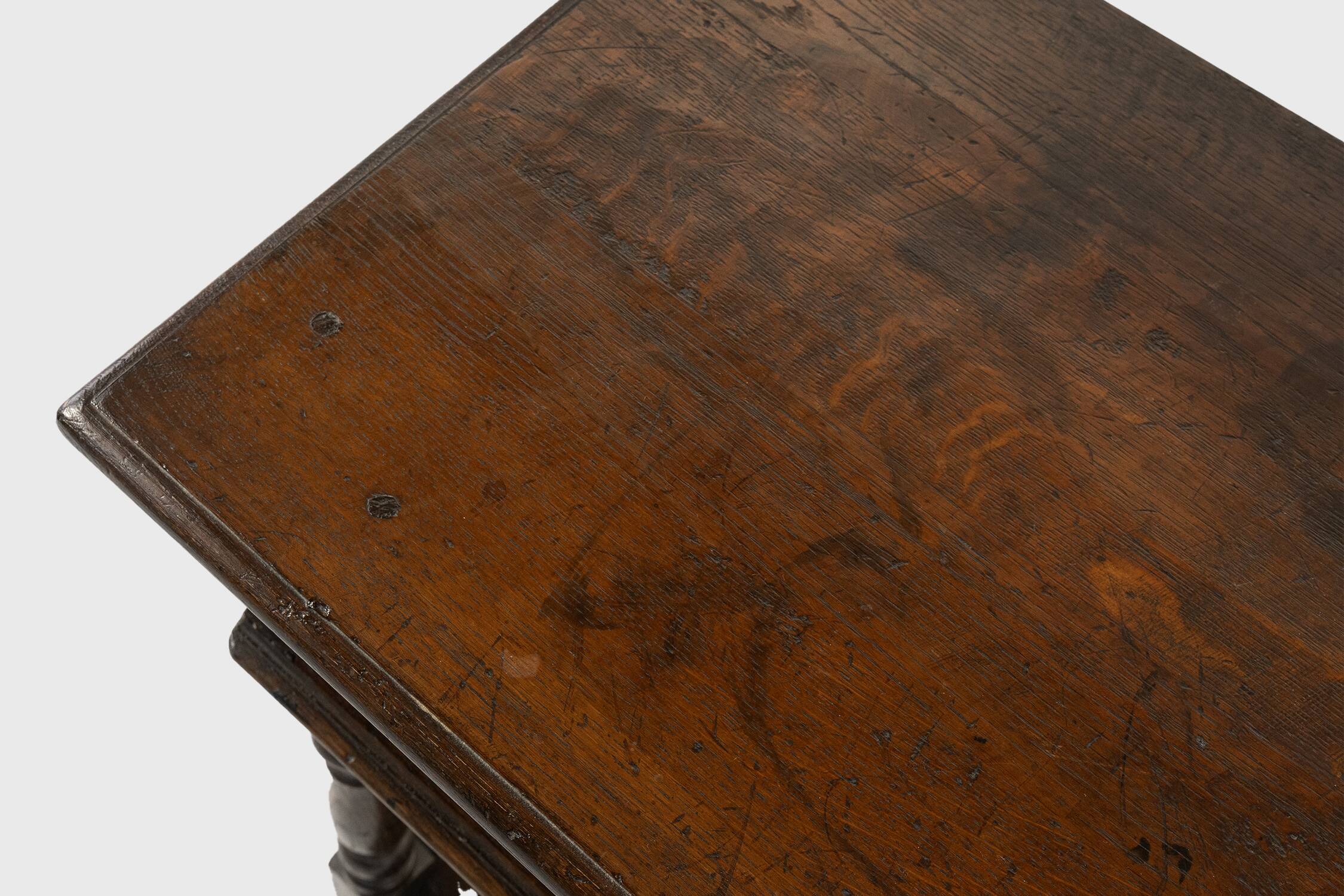 French 20th century oak side table with 2 drawers, ca. 1960