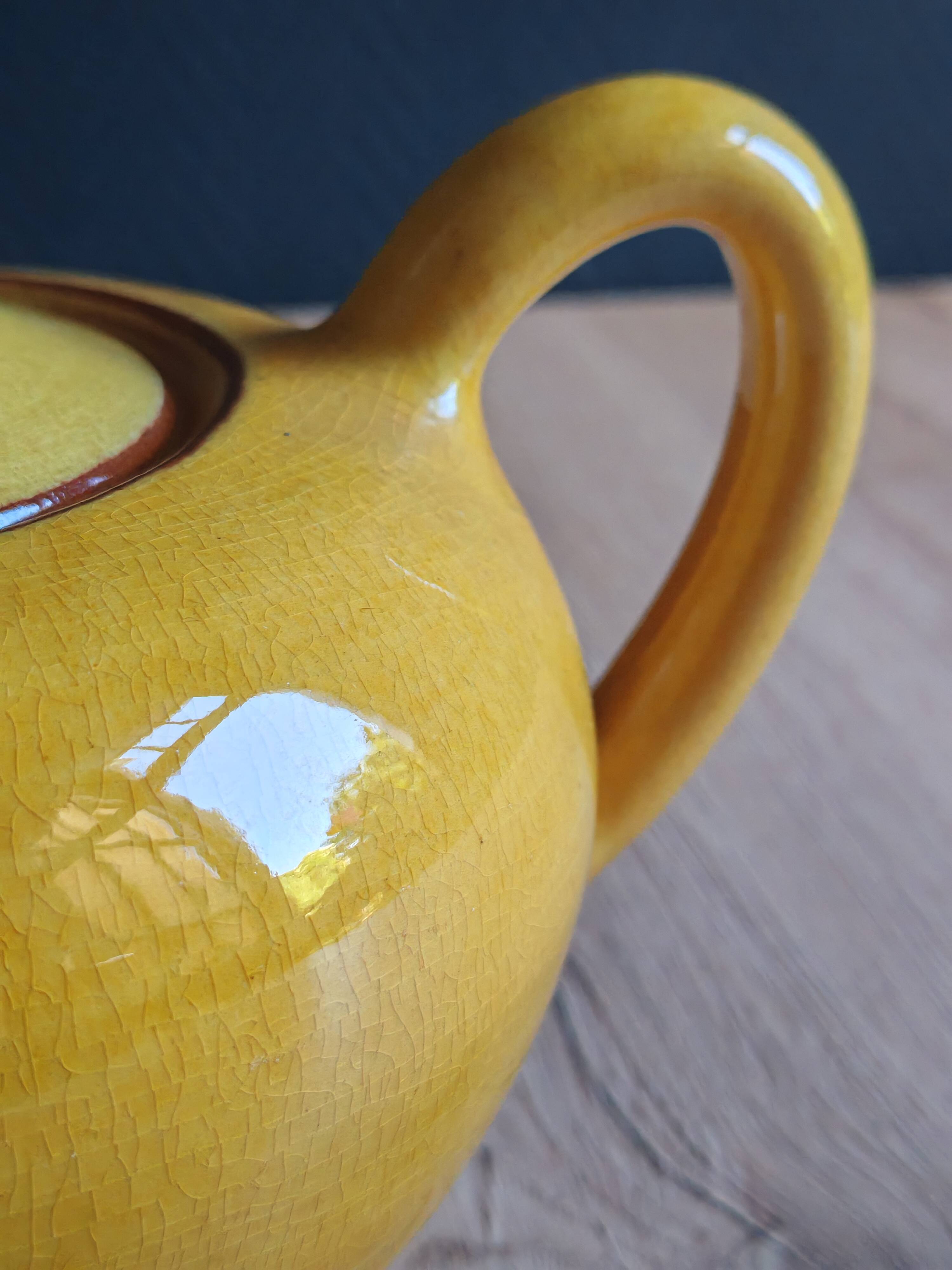 Vintage Mustard Enamelled Ceramic Teapot