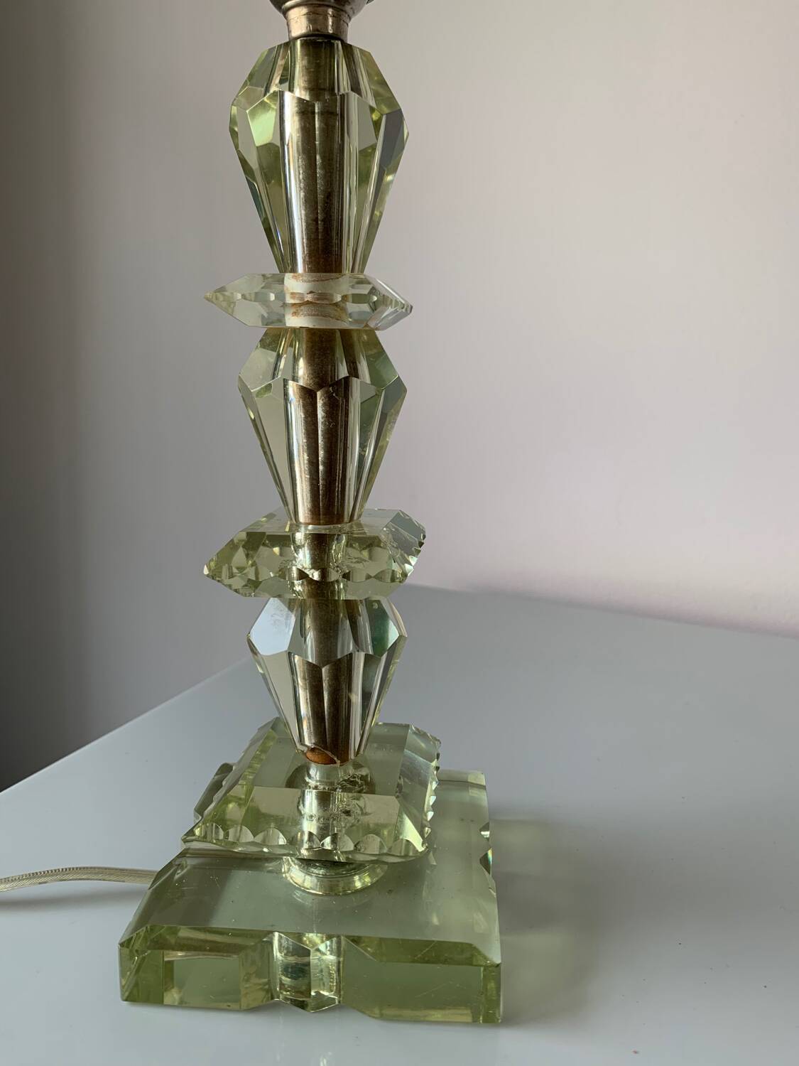 Cut glass lamp and vintage Clichy glass globe