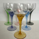 6 coloured glass wine glasses