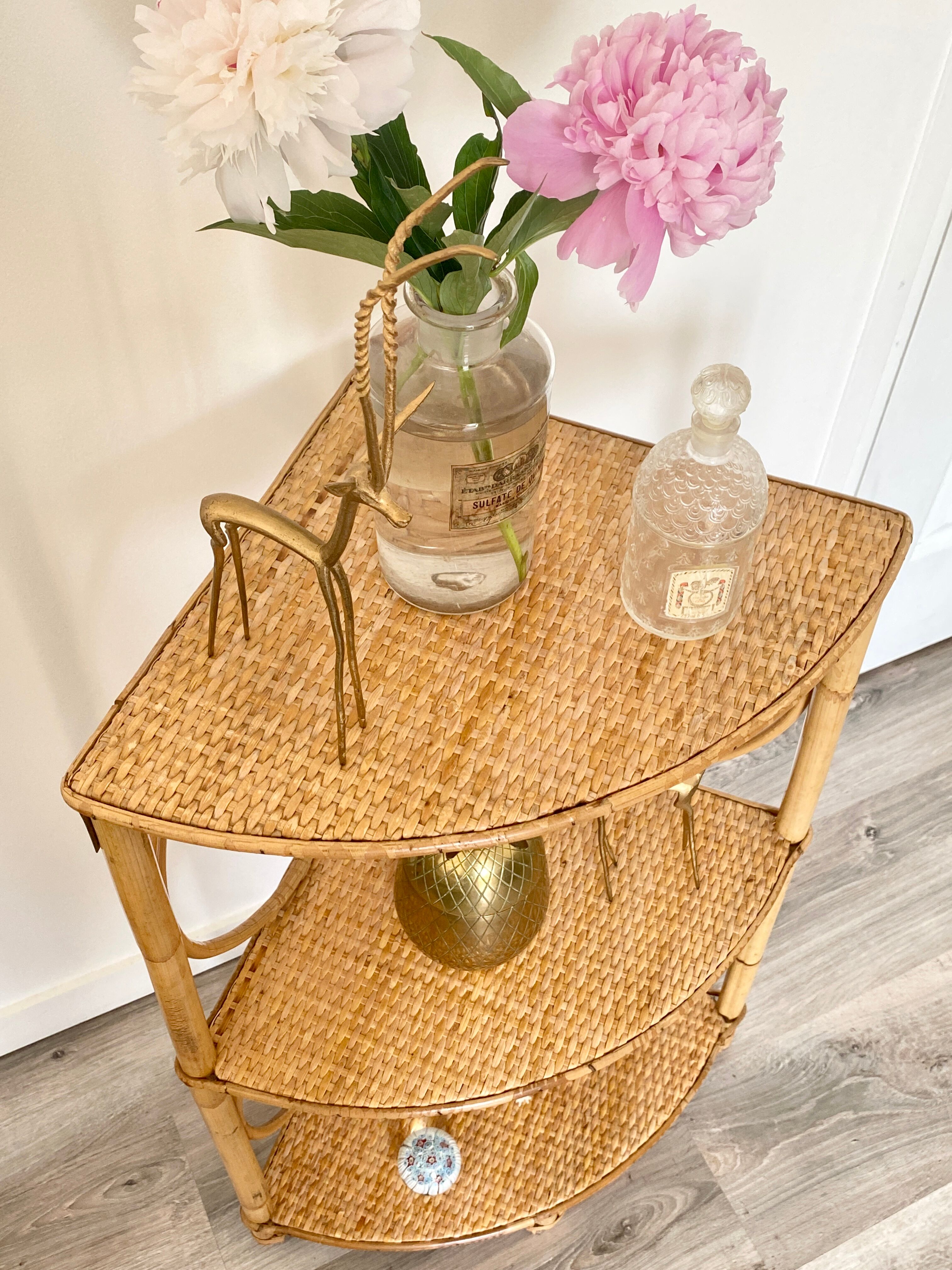 Rattan corner shelf