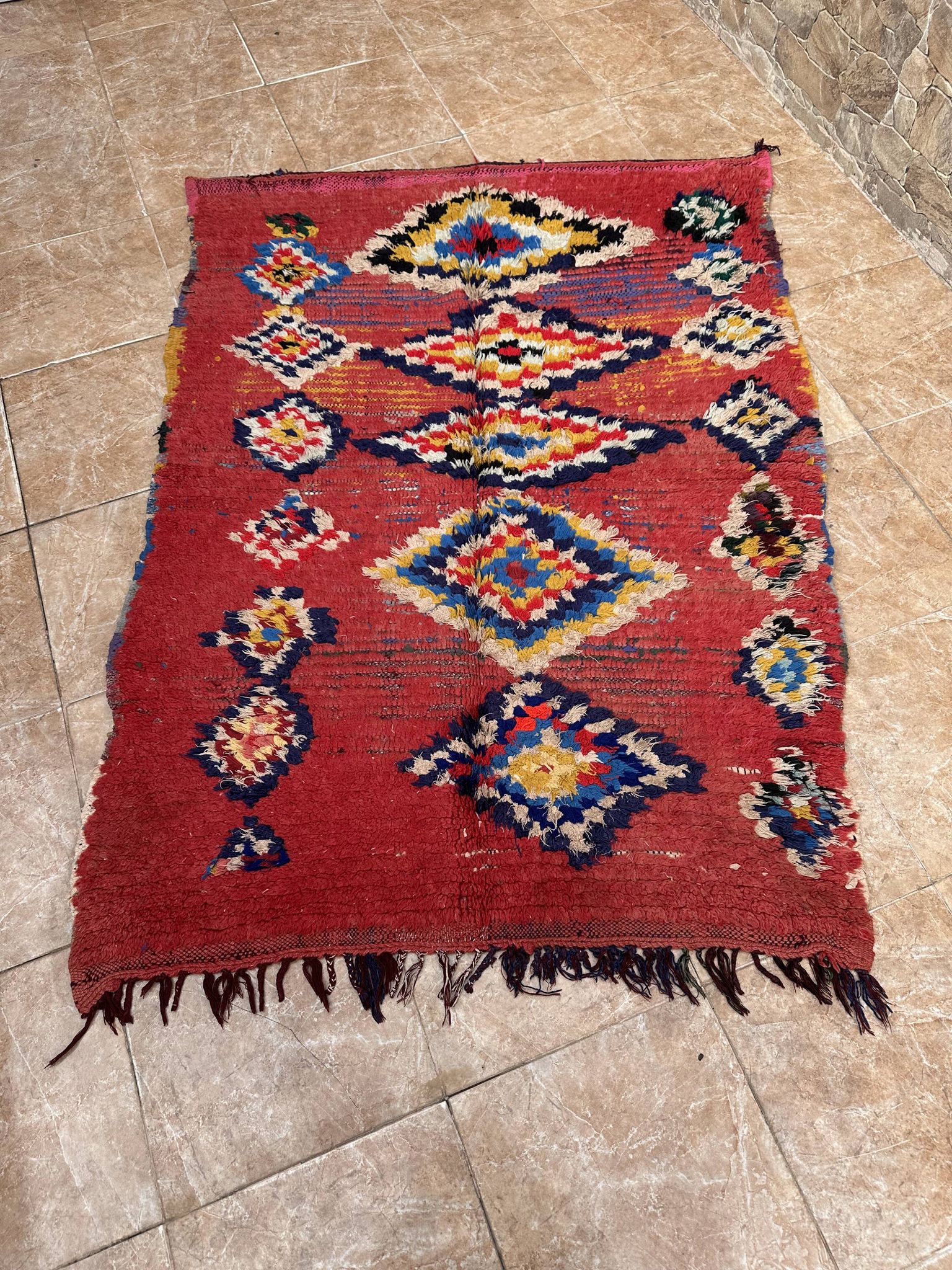 Tapis marocain unique - Tapis Art déco vintage - Tapis Boucharouit