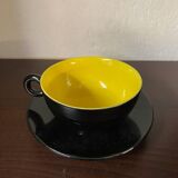 Set of 6 1960s coloured cups st clement faience with their saucers