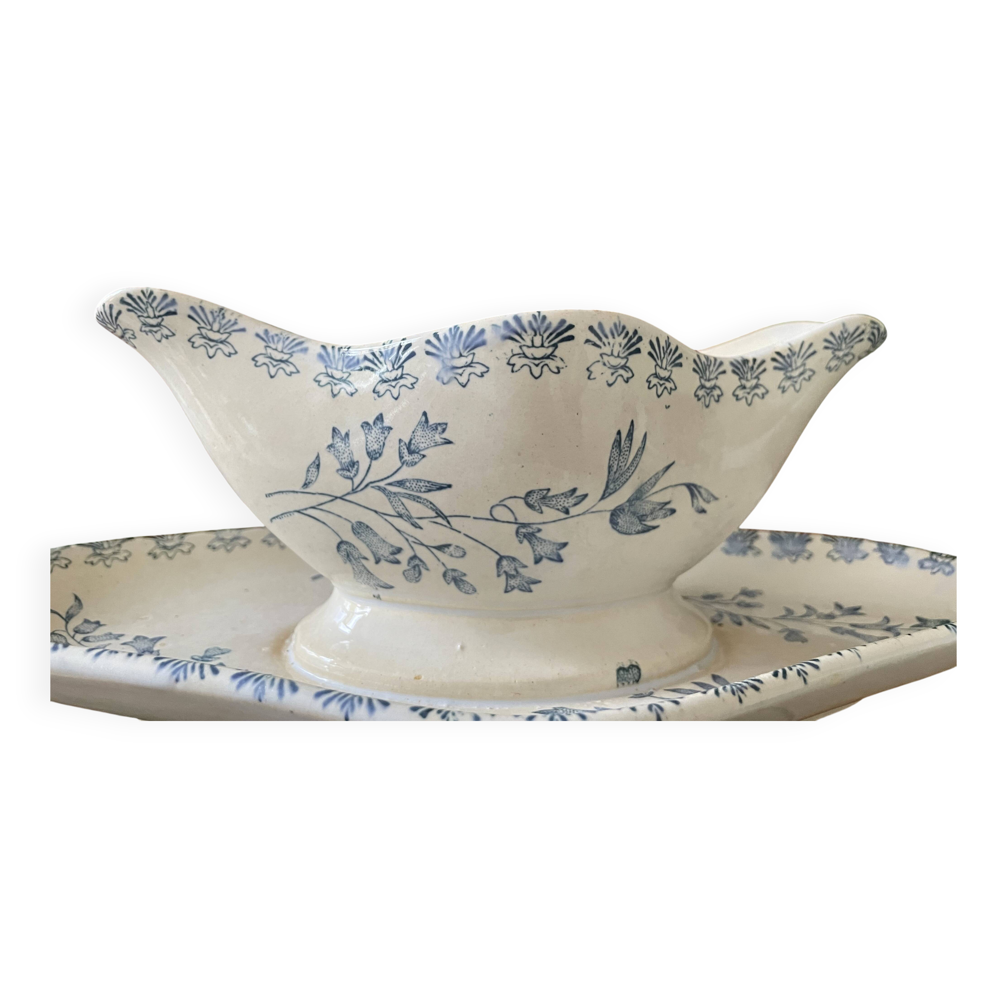 Saucière ancienne en faïence de Grigny (Rhône)