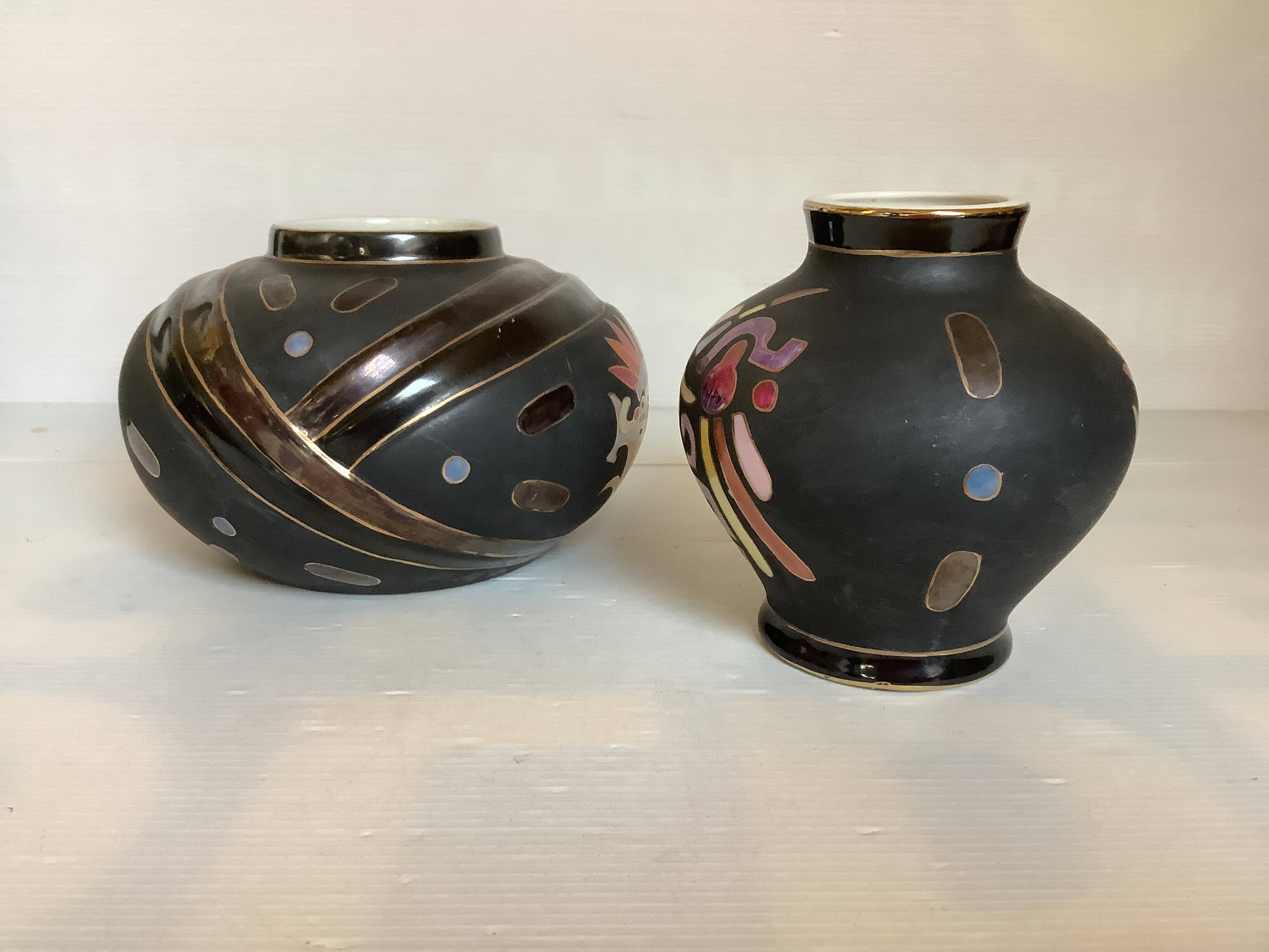 Pair of matte and glazed ceramic vases