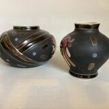 Pair of matte and glazed ceramic vases