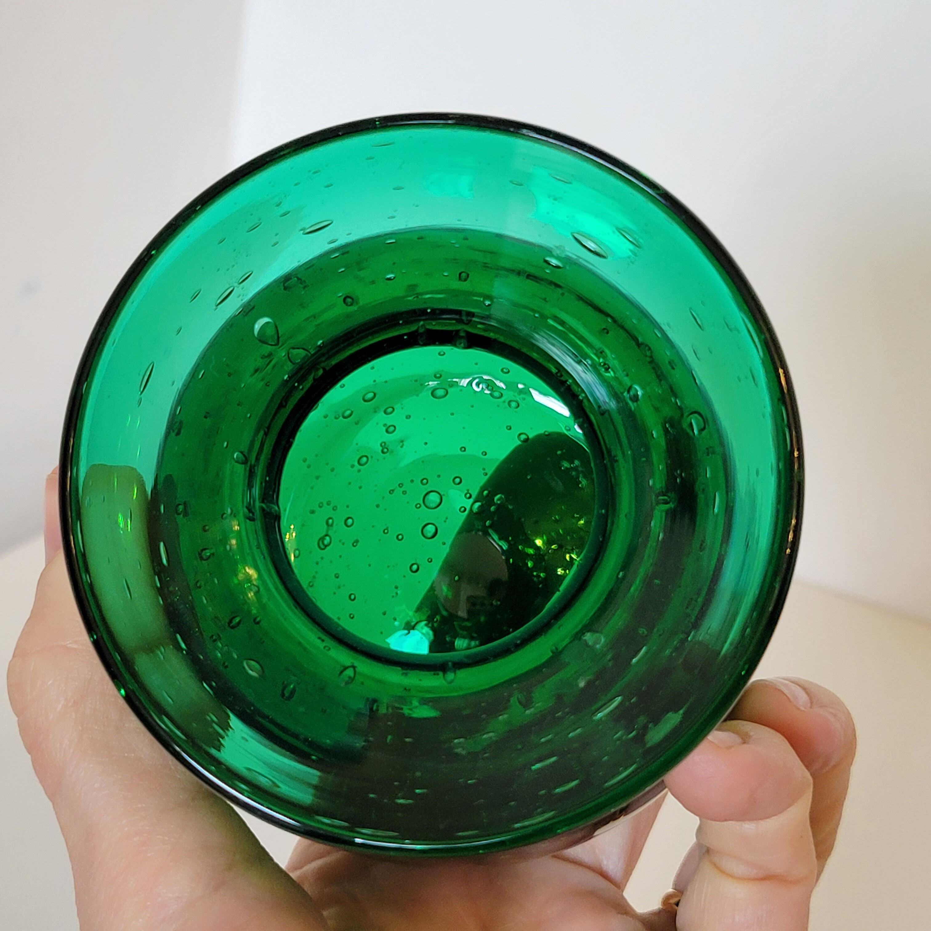 Small green bubbled blown glass vase