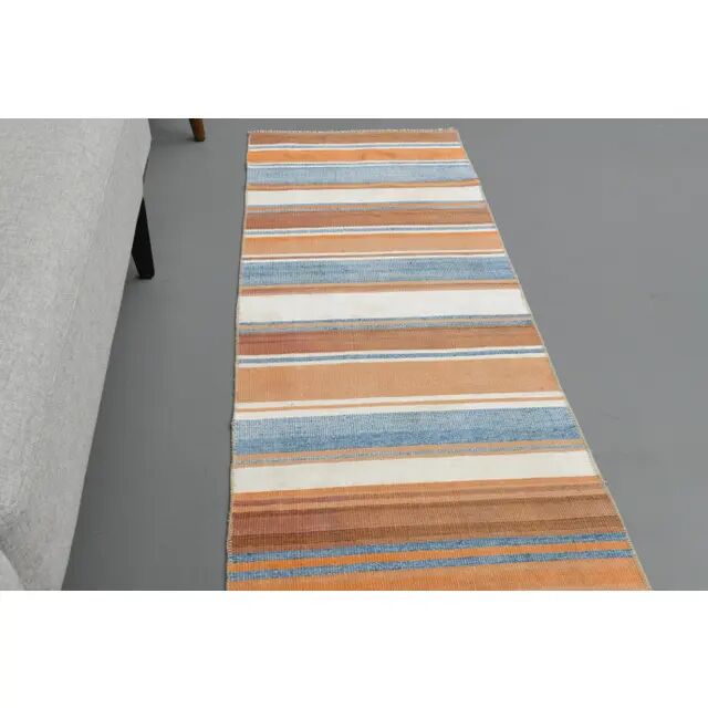 Vintage Turkish Hand-Knotted Wool Cotton Orange Runner Rug 55x319