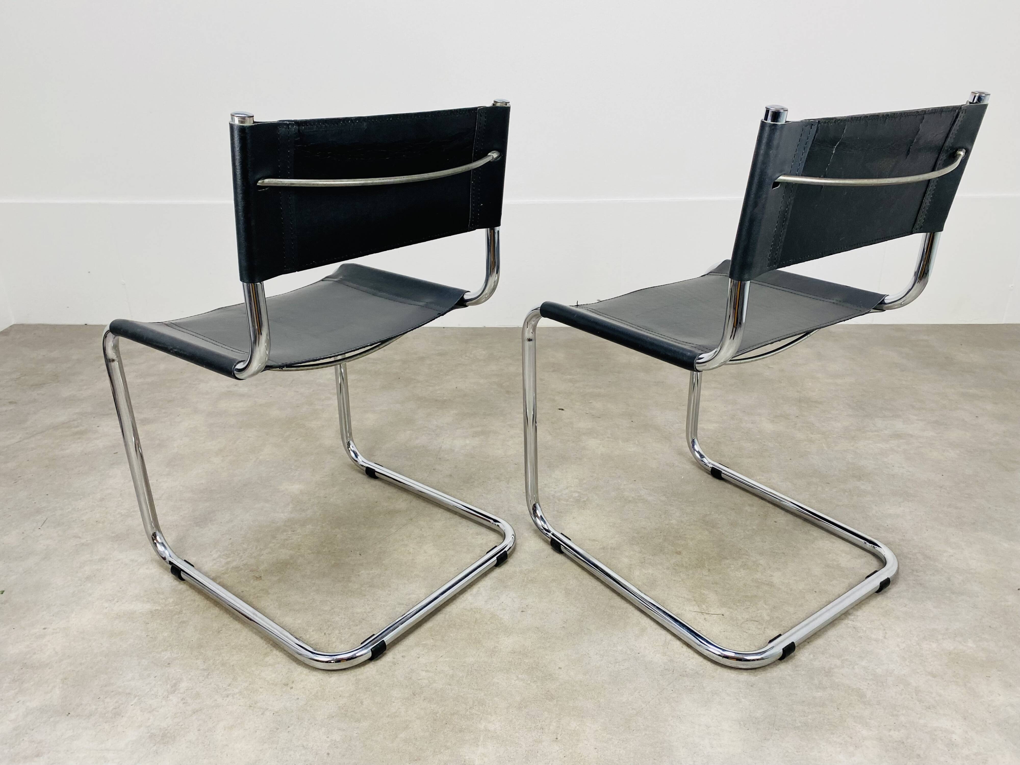 Pair of cantilever chairs imitation leather black and chrome
