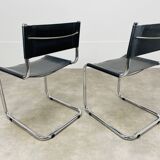 Pair of cantilever chairs imitation leather black and chrome