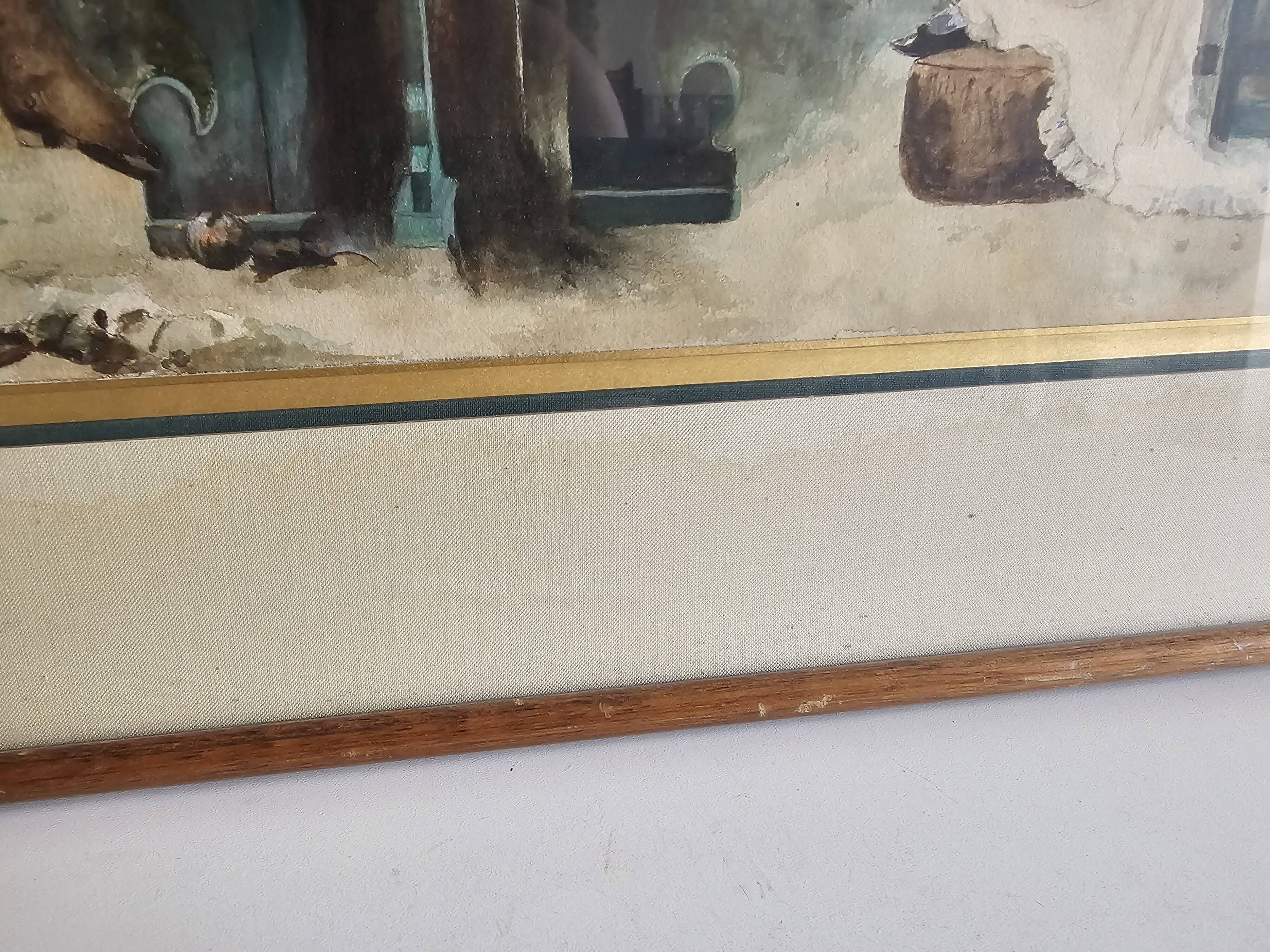 Tableau Aquarelle Scène Amoureux parc d'après Marcus Stone