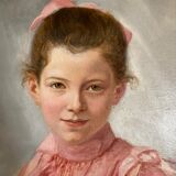 Portrait young girl in pink , signed G.Laperrière june 1888