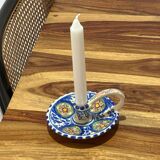 Ceramic candle holder - blue with pink flowers
