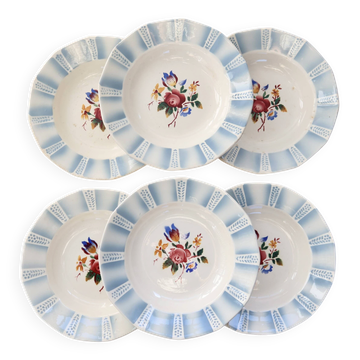 6 vintage Sarreguemines "Claude" deep plates - Earthenware with floral decoration