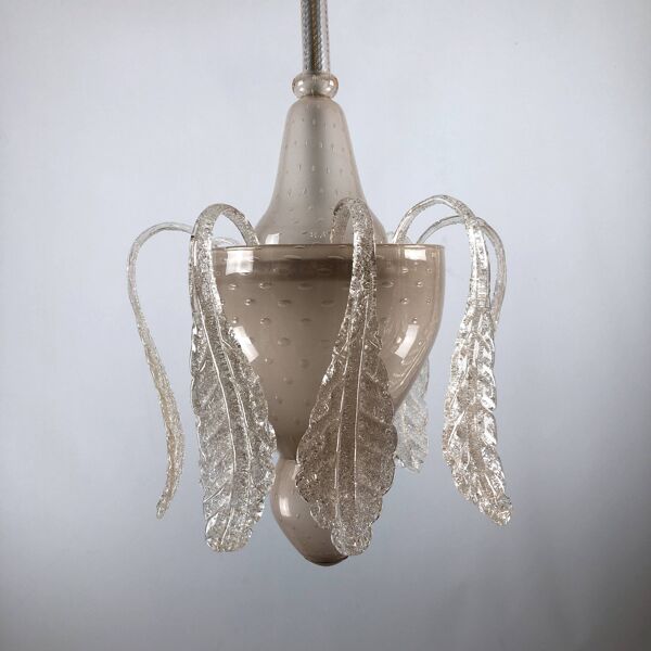 Tomaso Buzzi, lustre En Verre Rose « Bullicante » Rose Du milieu Du Siècle Par Venini