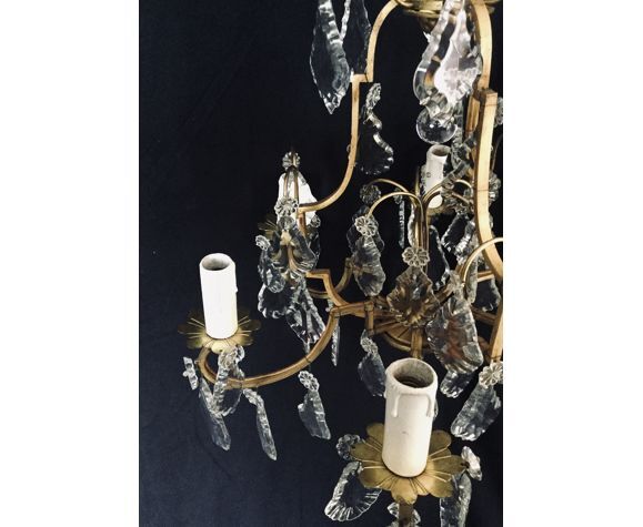 Cage chandelier 6 lights in bronze and crystal