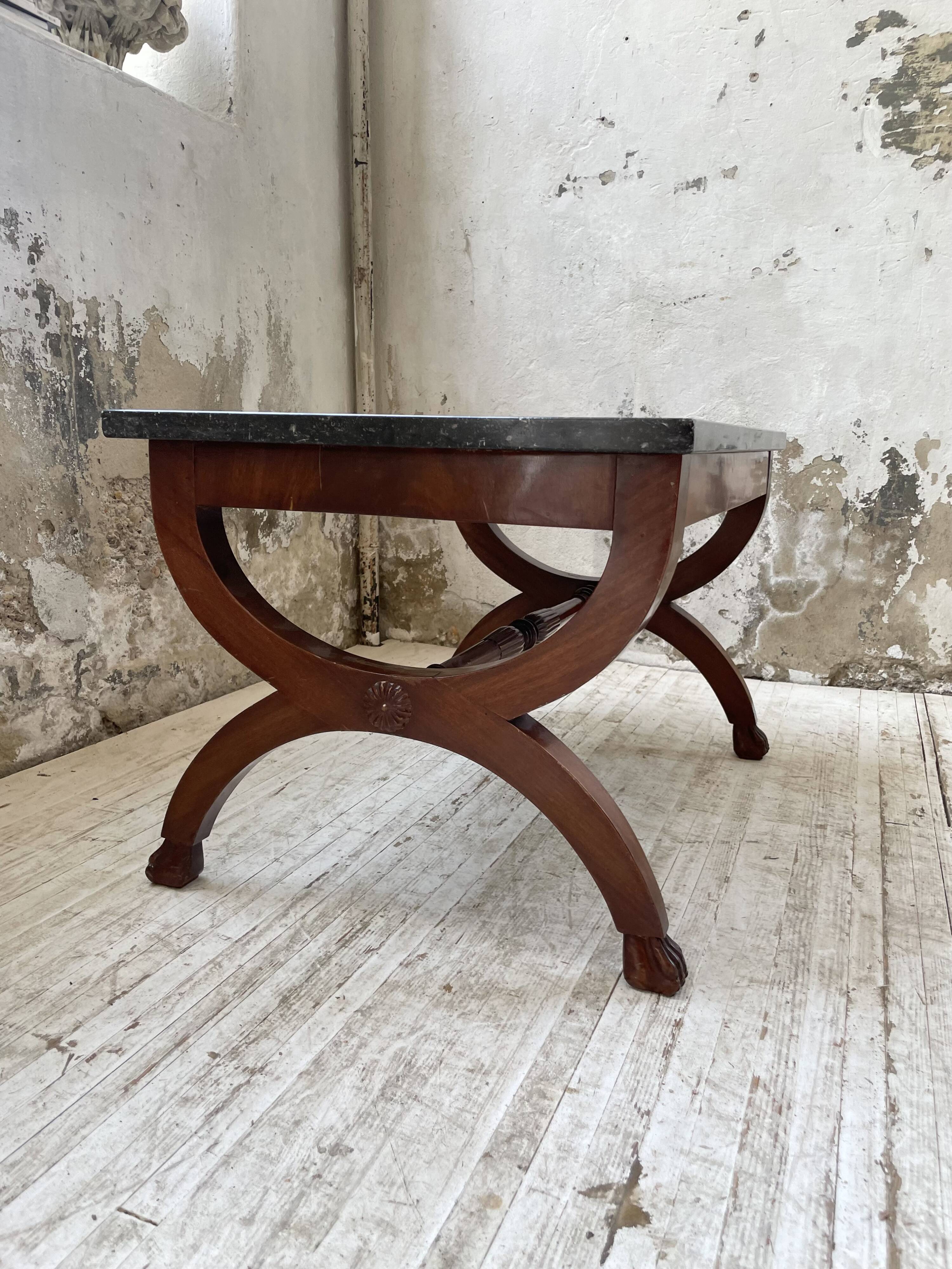 Empire style marble and mahogany coffee table