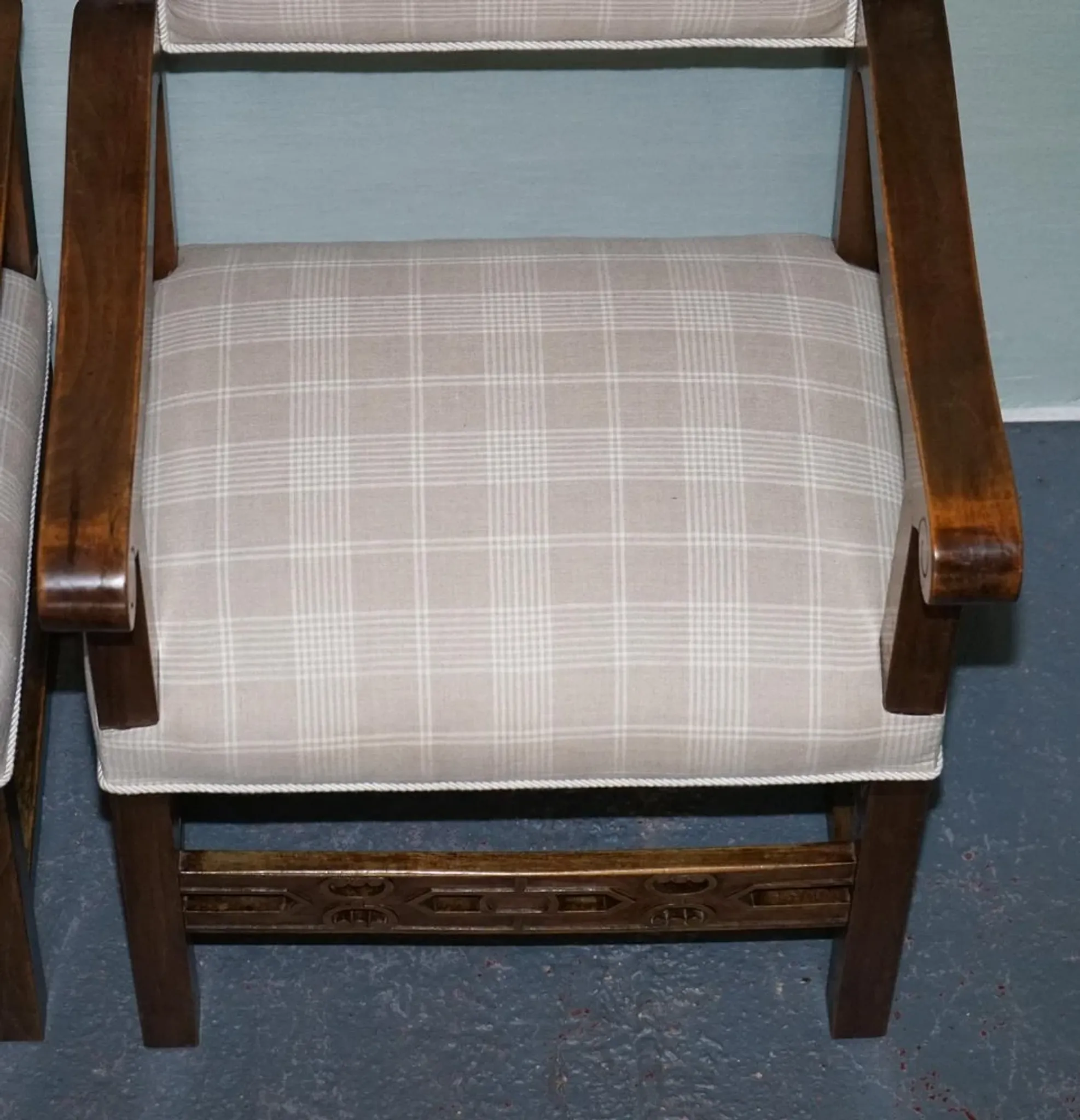 Victorian Armchairs with Carved Wood Details, Set of 2