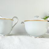Service à thé/café vintage en porcelaine Bernardaud & Cie Limoges France blanche doré