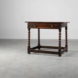 18th Century English Bobbin-Turned Oak Side Table with Bronze Hardware, Jam