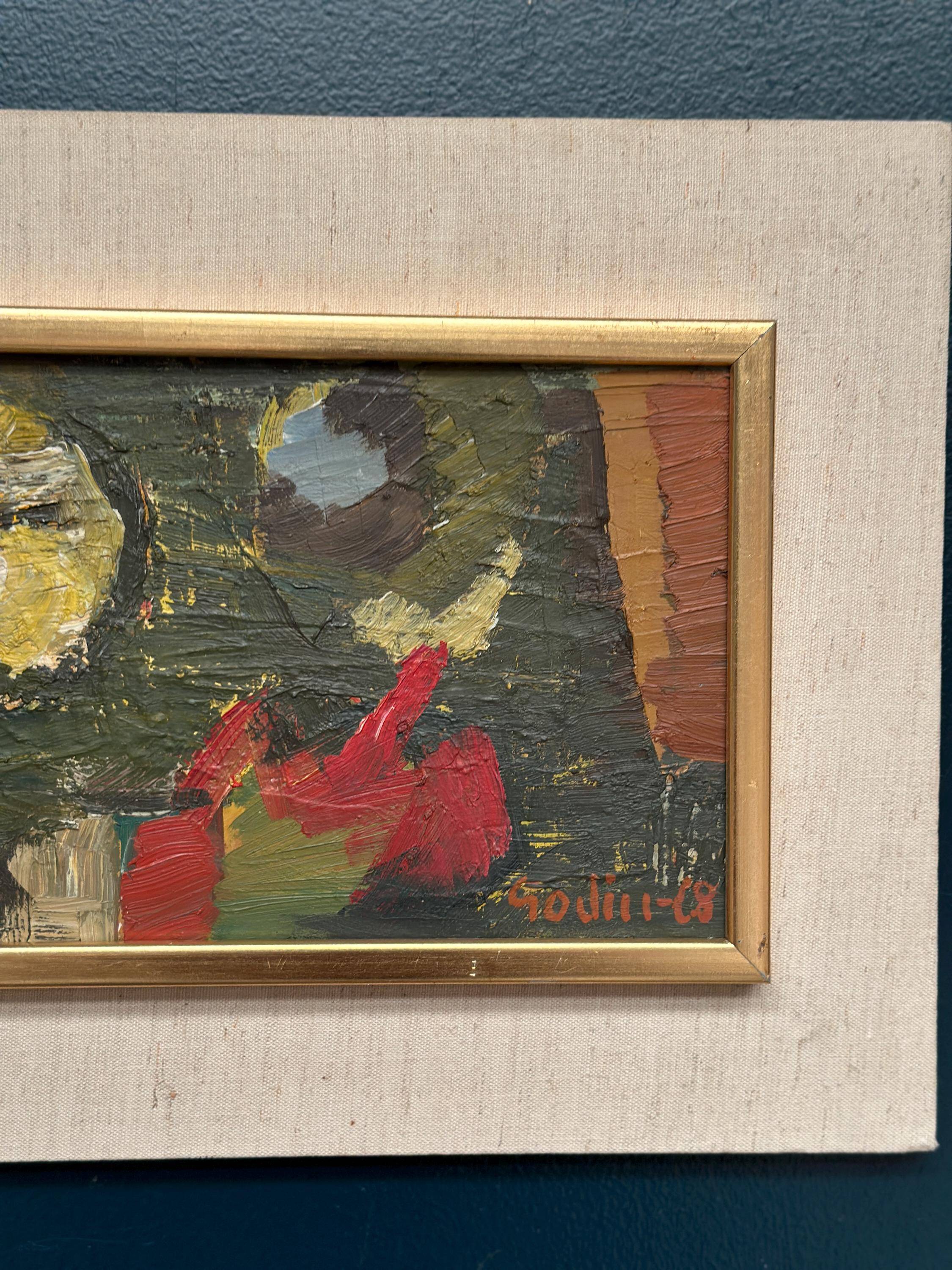 Original Oil on Swedish Panel - "Abstract" by Ragnar Godin - Signed - Dated 1968 - Framed