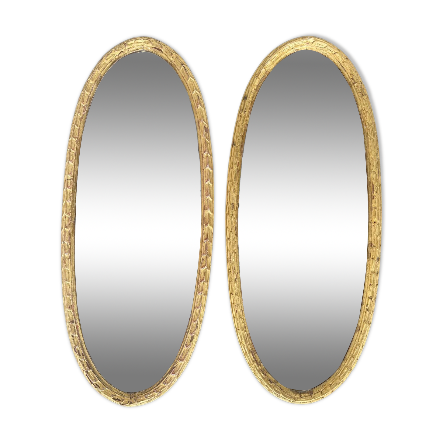 Pair of oval mirrors 1900 gilded stucco
