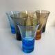 Set of 6 colored and engraved design shot glasses 60s-70s