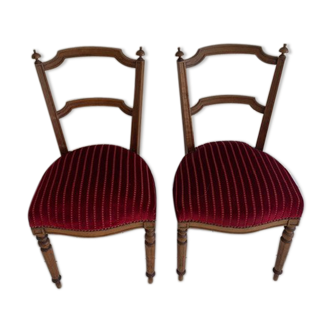 Lot 2 red velvet chairs and wood Napoleon III style