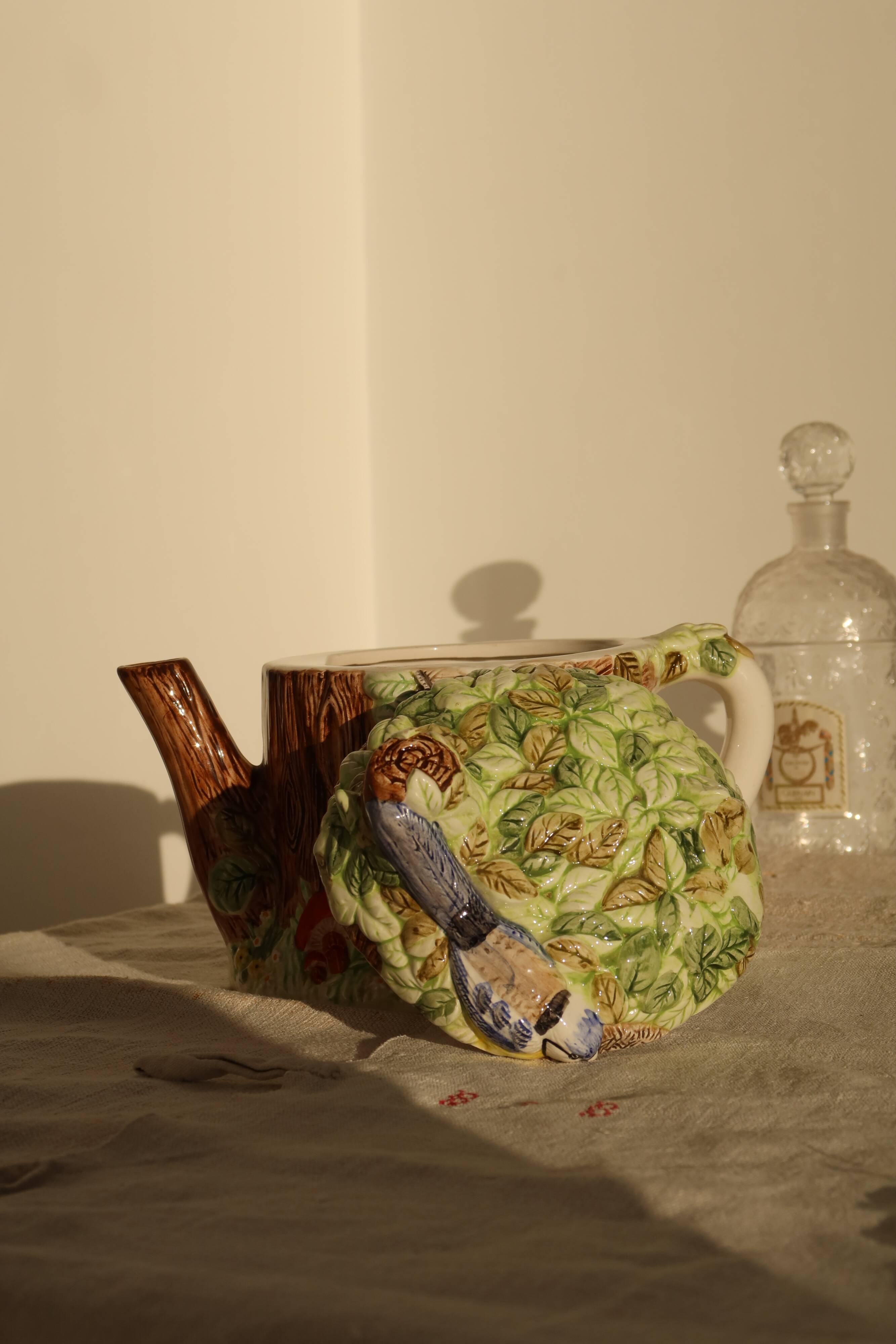 Théière Vintage Anglaise – Motif Cheminée Et Chat, Céramique Multicolore (occasion)