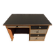Large wooden desk with 5 drawers and a black faux leather top - Completely revamped.
