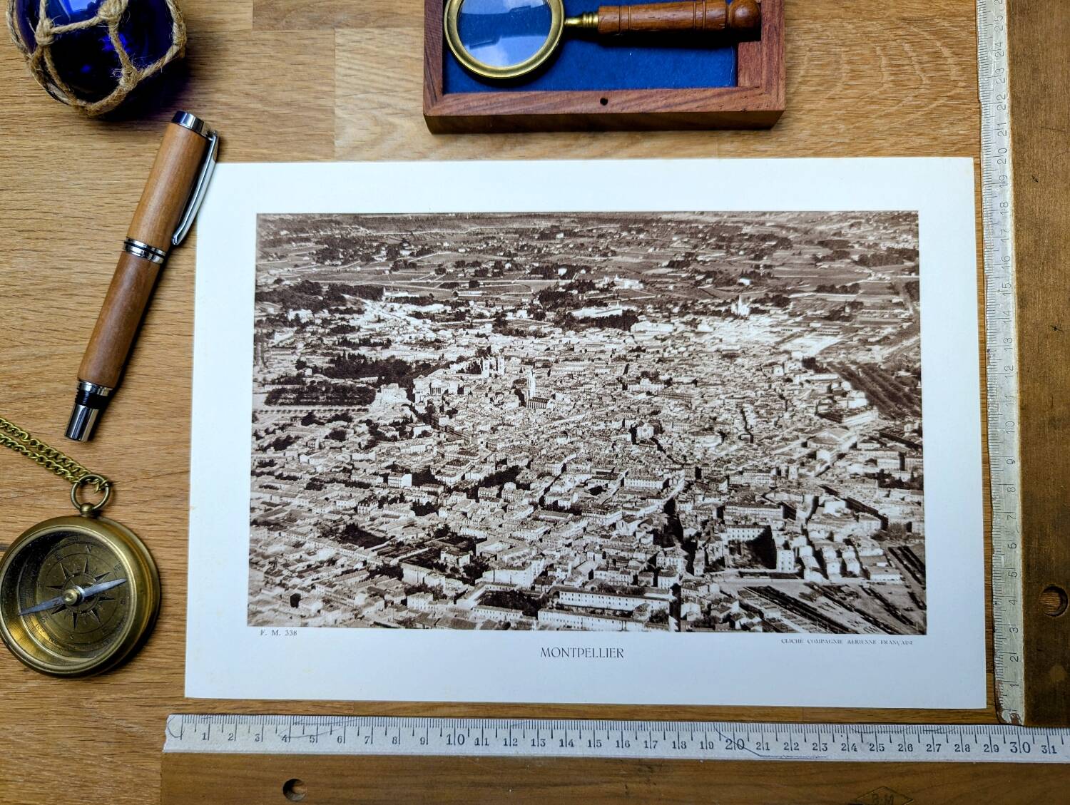 Montpellier, Vintage, photo plate printed in 1935.