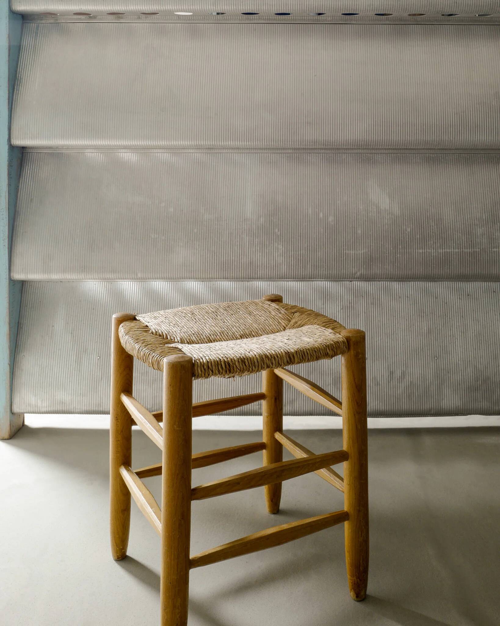 French Mid Century "N17" Wooden Rattan Straw by Charlotte Perriand, 1950s