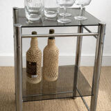 Chrome metal and glass side table