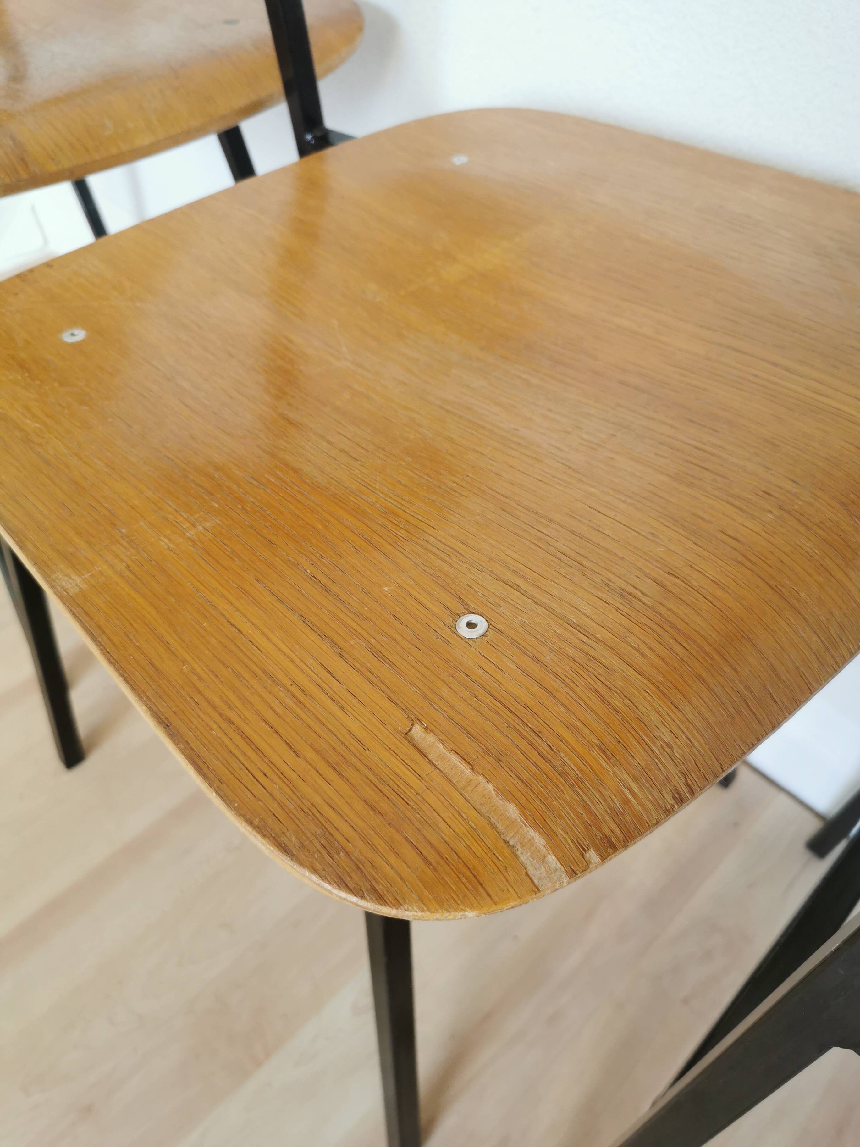 Set of 4 vintage school chairs / retro wooden dining chair with metal base / stol kamnik yugoslavia