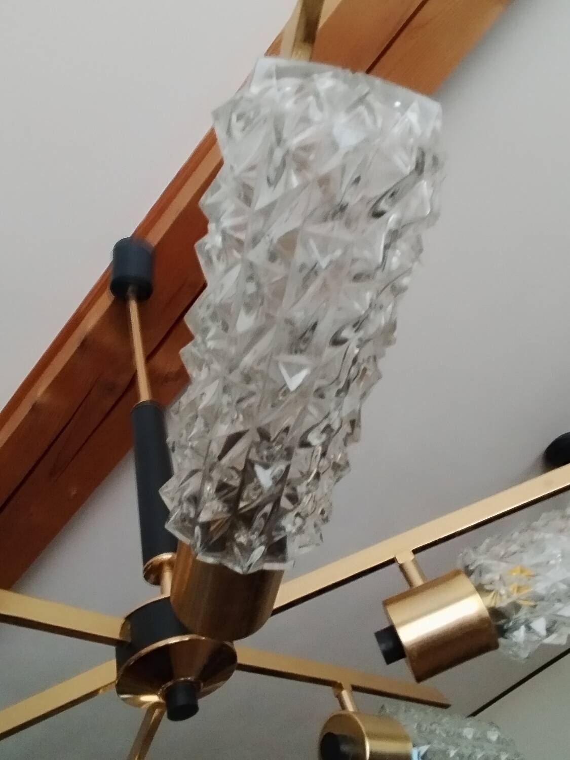 Arlus vintage brass and glass chandelier 6 lights