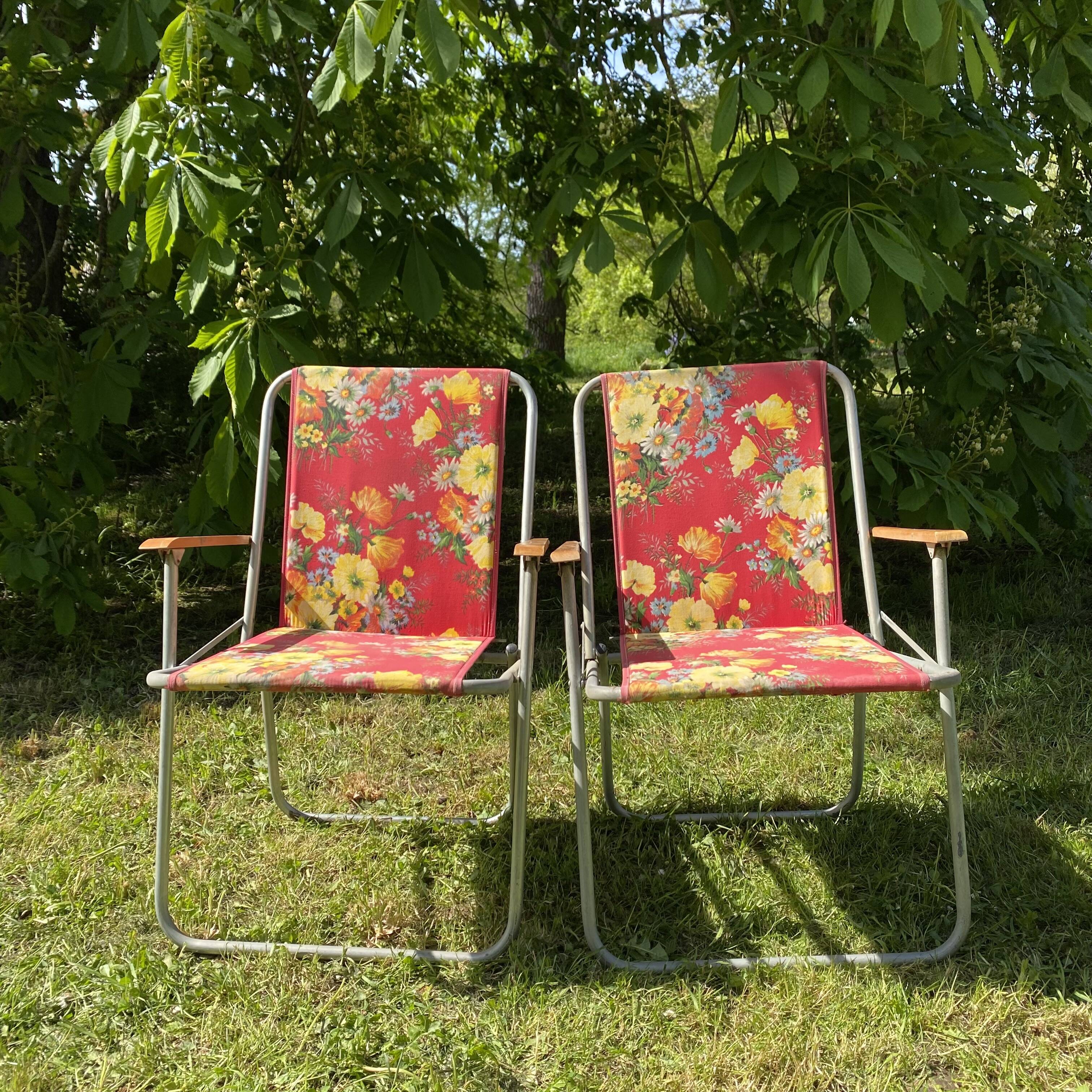 60s floral camping folding chairs