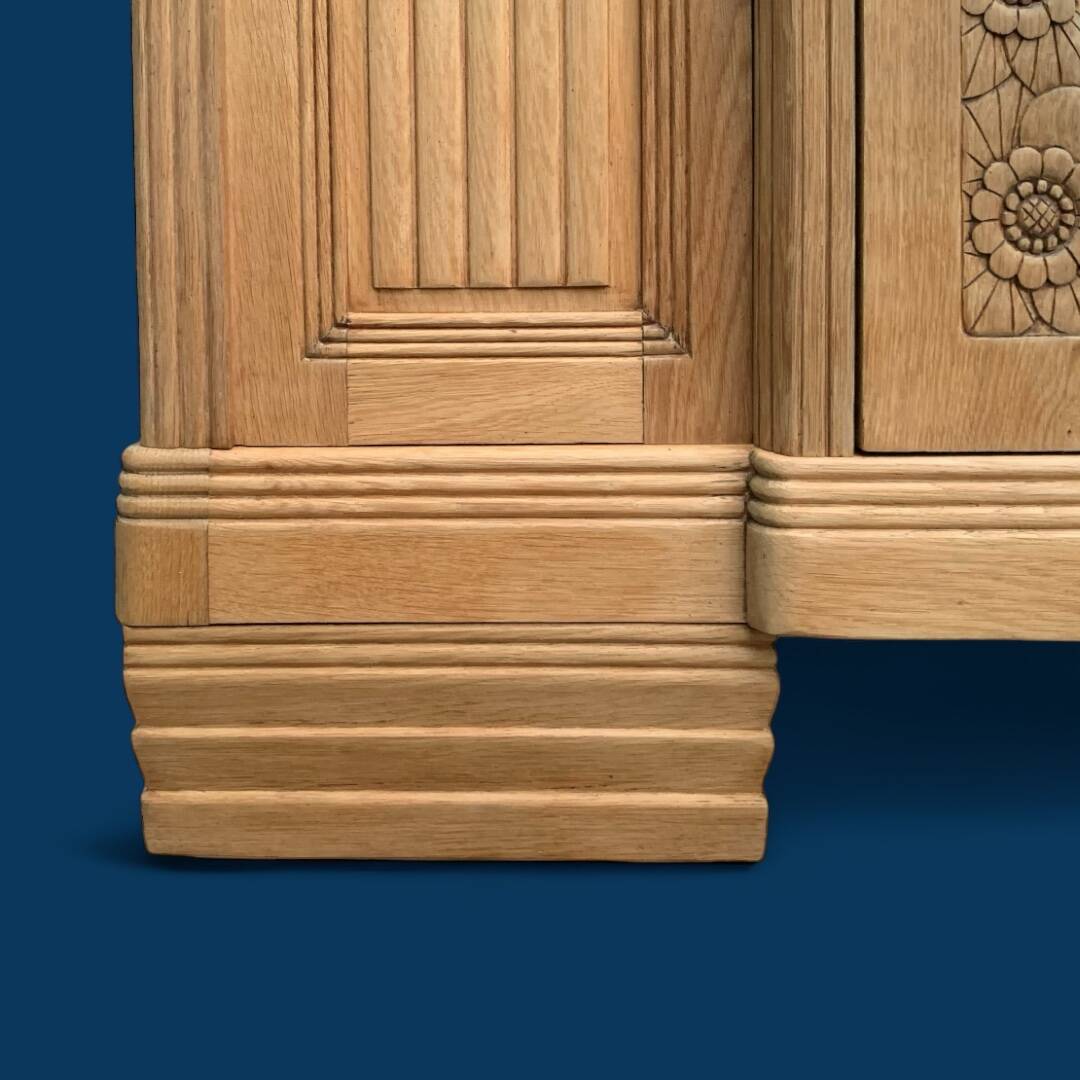 Parisian Art Deco style wardrobe in solid raw oak, 1950