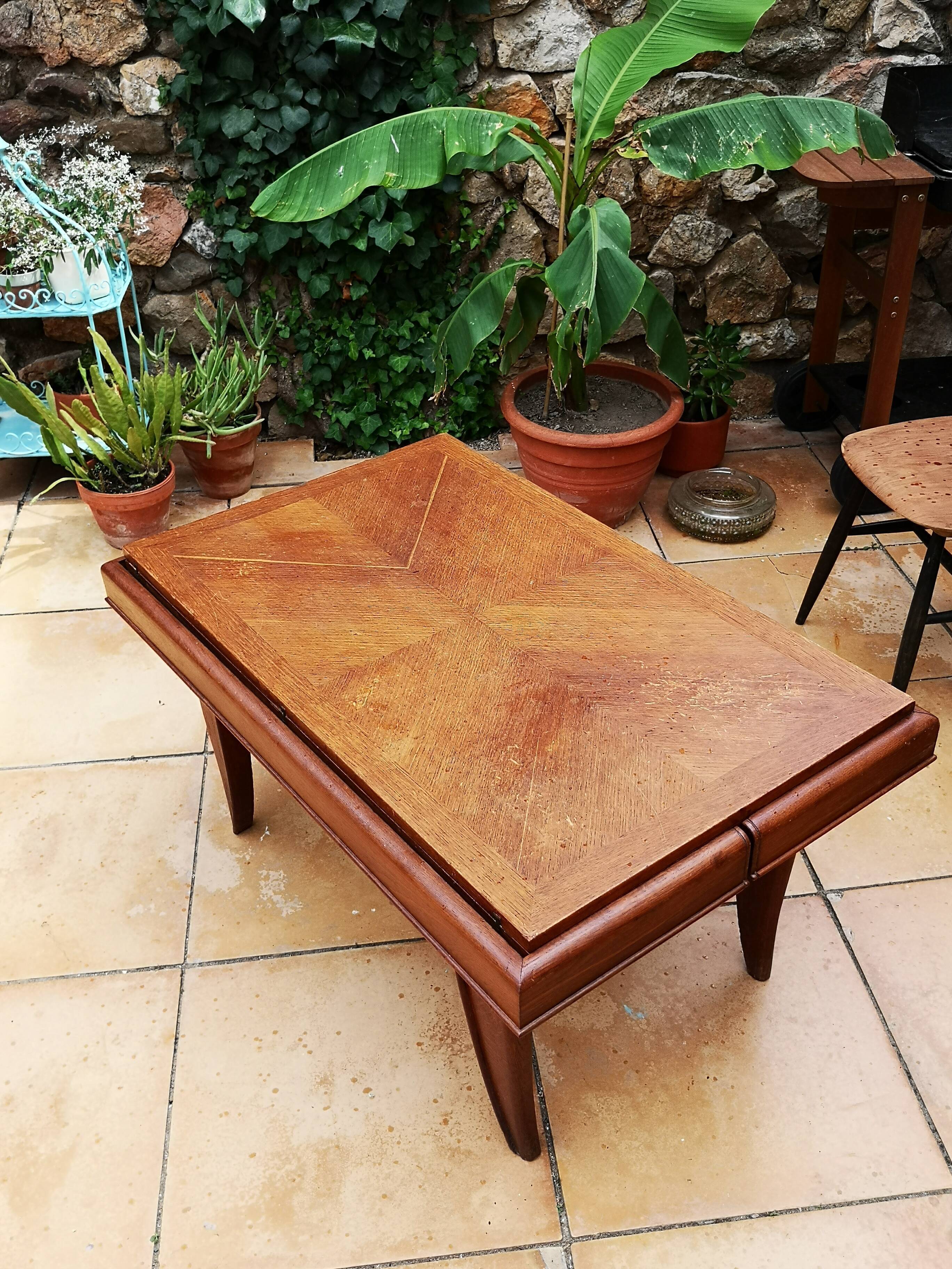Vintage teak coffee table, transformable into a high table