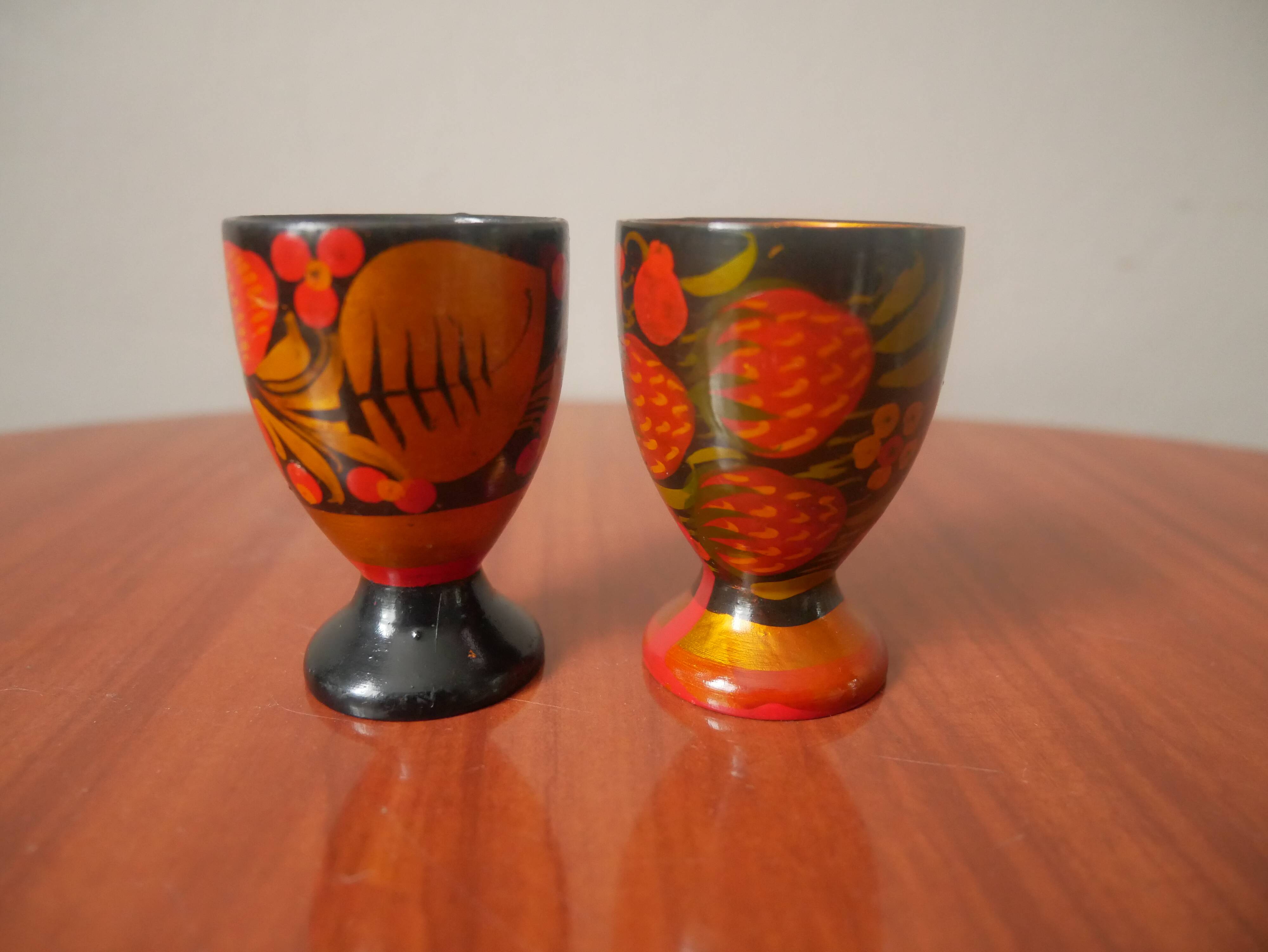 hand-painted wooden egg cups artisanal manufacturing folklore Russian crafts