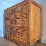 Art deco chest of drawers with wooden top, vintage antique furniture