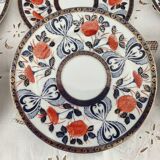 Set of 6 Japanese dessert plates with red, midnight blue and gold decor