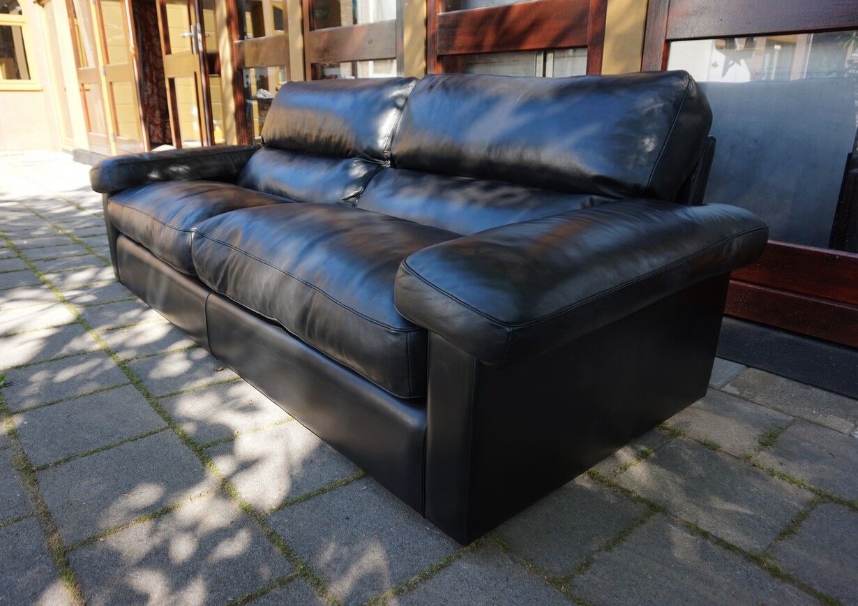 Black Leather Sofa by Tito Agnoli for Poltrona Frau, Italy, 1980s