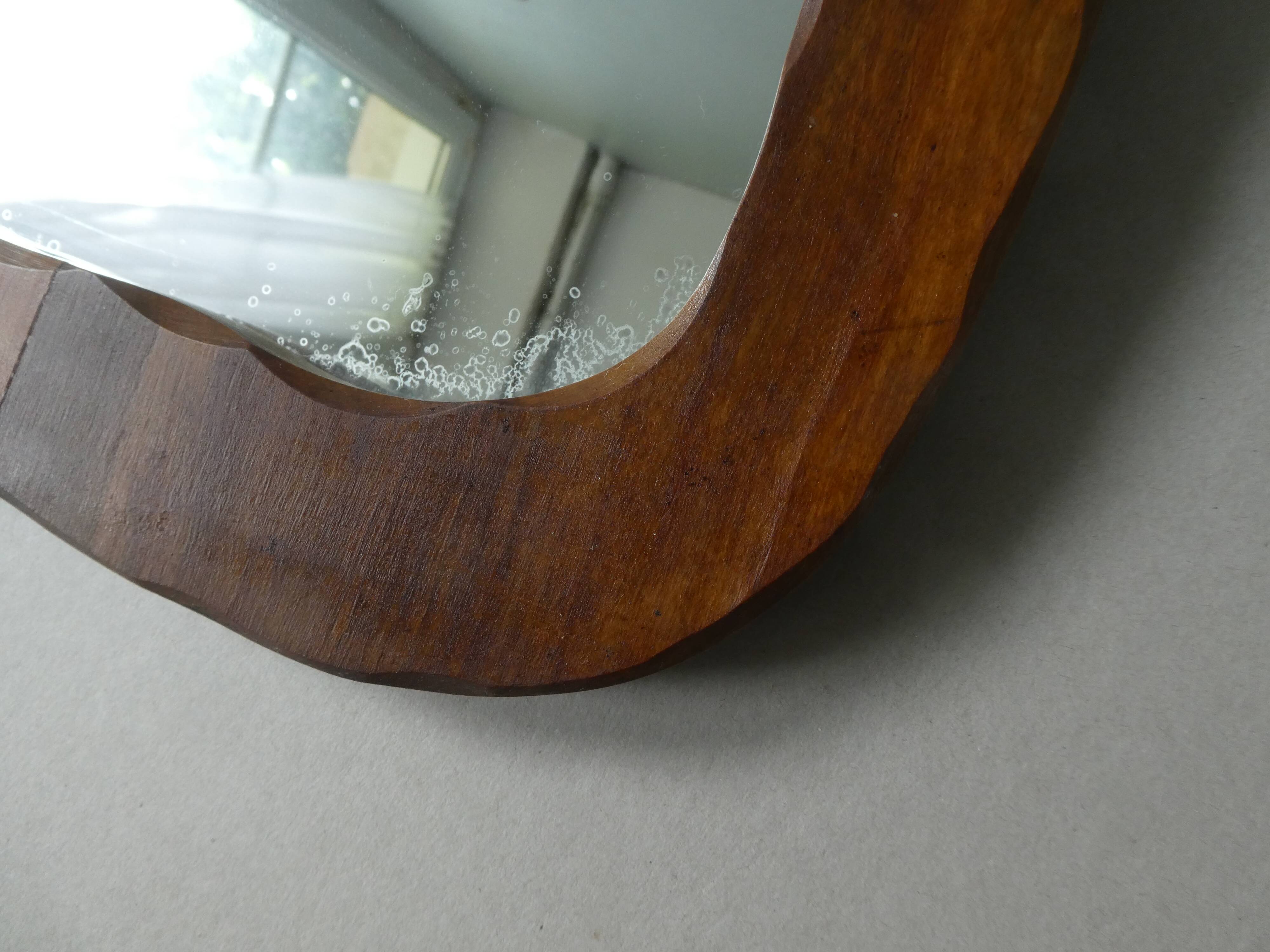 Free-form mirror in solid wood, vintage