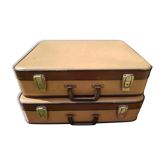 Pair Ancient Valise Carton Marron - Beige - Anse Bakelite Vintage