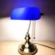 Lampe de banquier vintage en cristal bleu années 80
