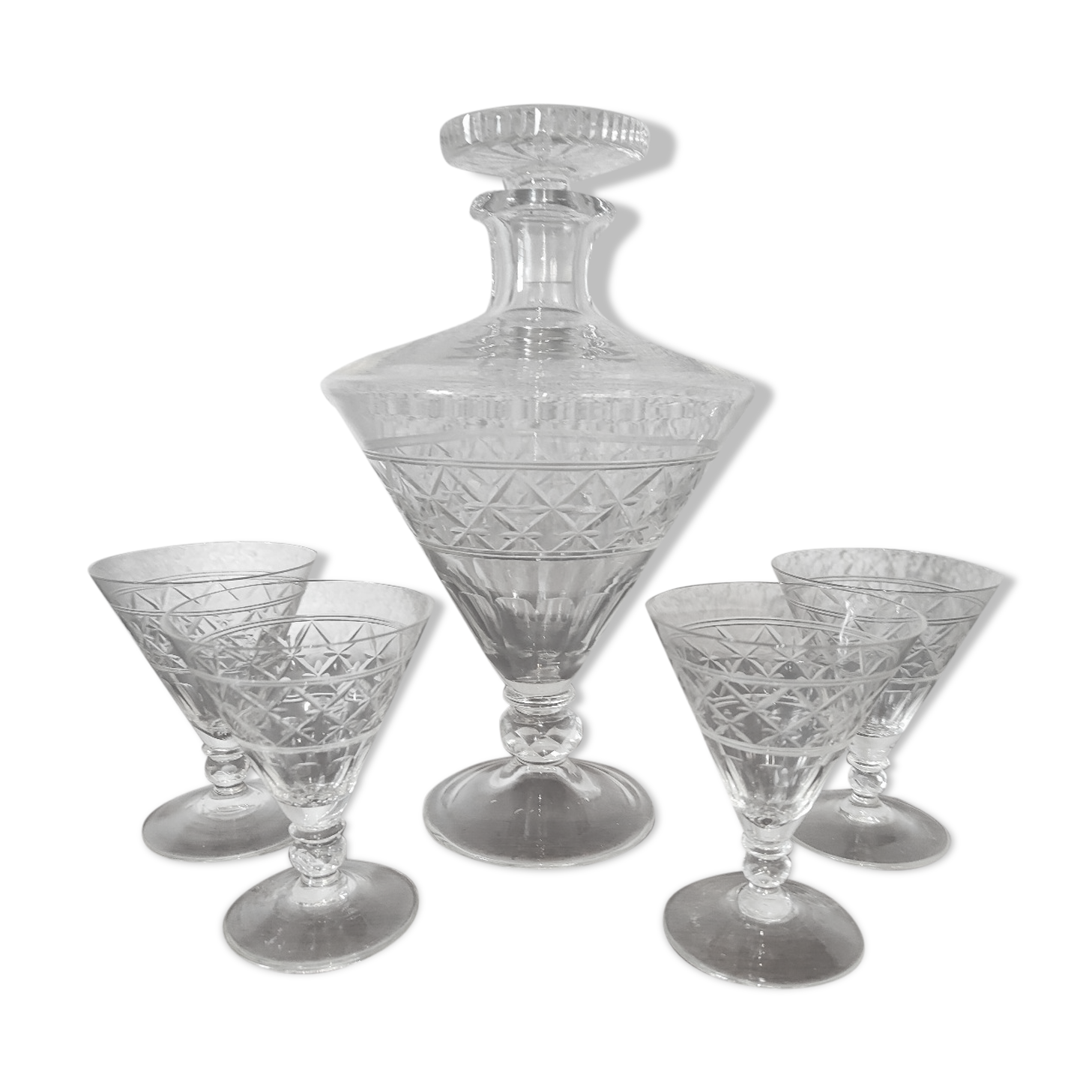 Port carafe in bohemian cut crystal and its 4 Glasses