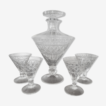 Port carafe in bohemian cut crystal and its 4 Glasses