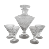 Port carafe in bohemian cut crystal and its 4 Glasses