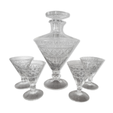 Port carafe in bohemian cut crystal and its 4 Glasses